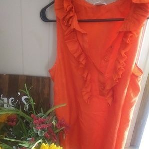 Orange ruffle collar blouse